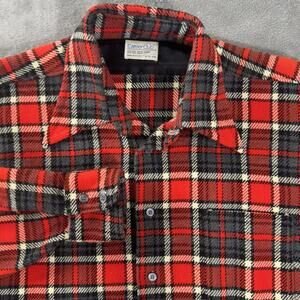 Vintage 70s‎ Career Club Shirt Men L Flannel USA Red Orange Work Heritage True